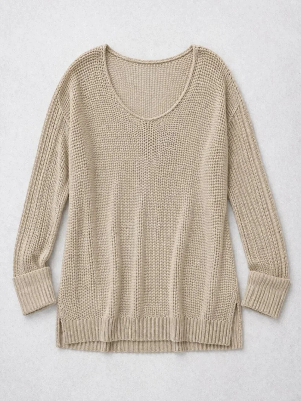 Women's Chico's Gold Open Knit V-Neck Long Sleeve Sweater Size 2